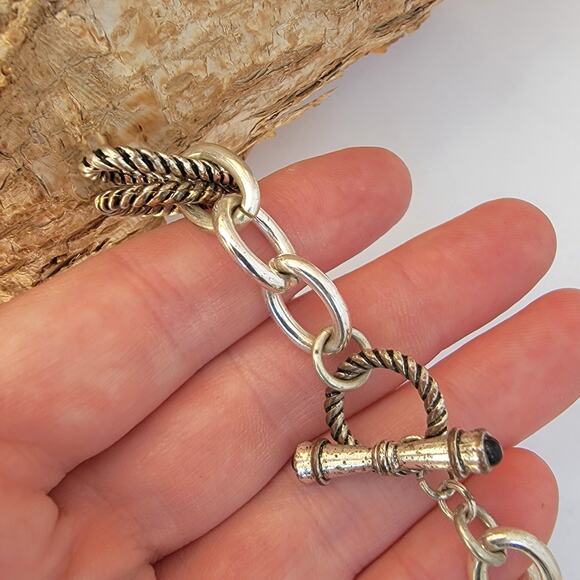 Vintage silver-tone rope link bracelet with toggle clasp 1990s bold - Picture 6 of 10